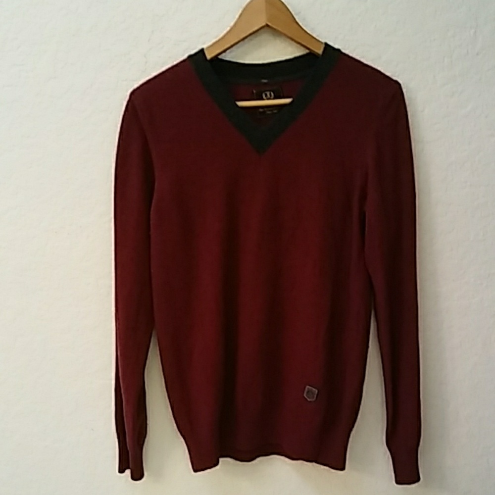 Jules France Burgundy Wool Blend V Neck Sweater